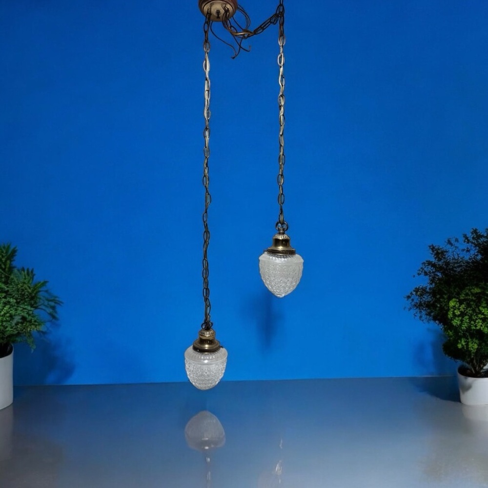 Vintage Mid Century Hollywood Regency Twin Swag Acorn Glass Fixture